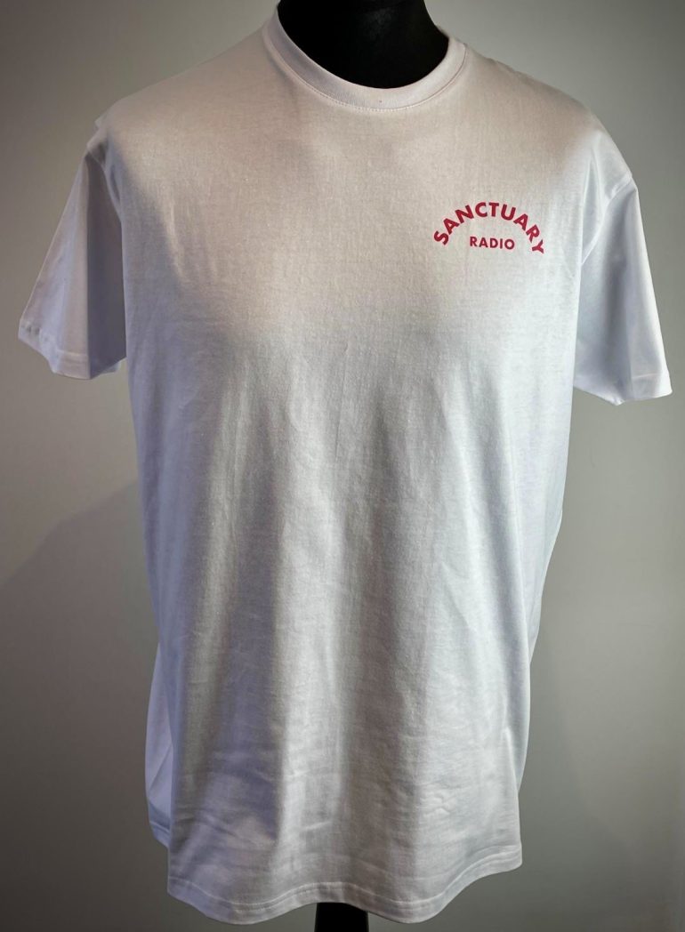 FRONT OF UNISEX WHITE T SHIRT